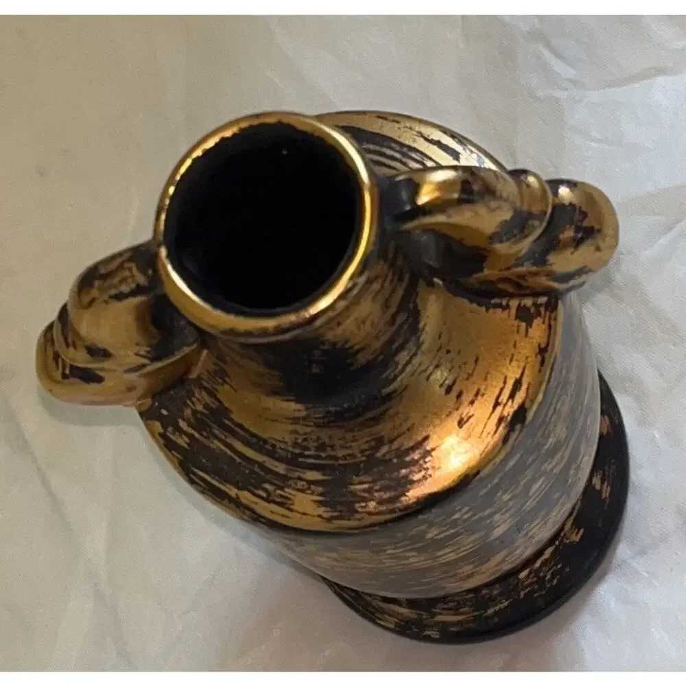 Vintage, Stangl Pottery Hand Painted Black & Gold, Ceramic, Vase